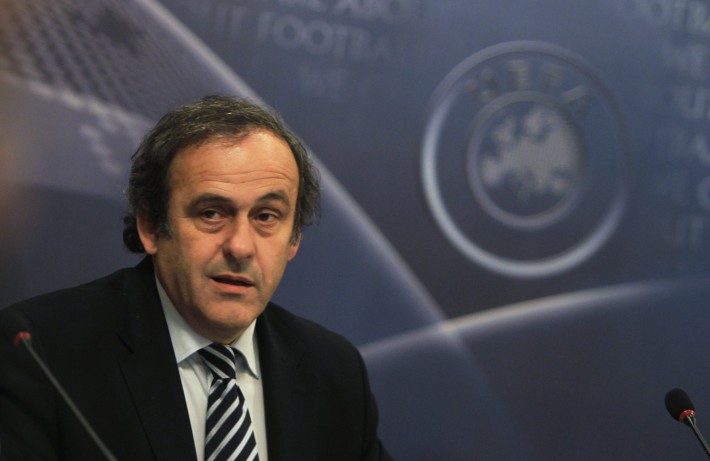 UEFA President Michel Platini looks on at the beginning of the UEFA Executive Committee meeting in Prague December 9, 2010. The main items on the Prague agenda include an update on the EURO 2012 soccer tournament preparations, and the program and agenda for the XXXV UEFA Ordinary Congress in Paris on March 22, 2011. REUTERS/Petr Josek (CZECH REPUBLIC - Tags: SPORT SOCCER)