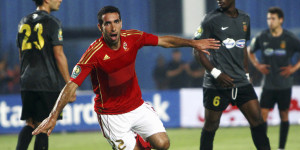 Mohamed Aboutrika of Egypt's Al-Ahly celebrates after scoring a goal against against Tunisia's Esperance Sportive de Tunis (E.S.T ) during their African Champions League (CAF) soccer match in Cairo Stadium