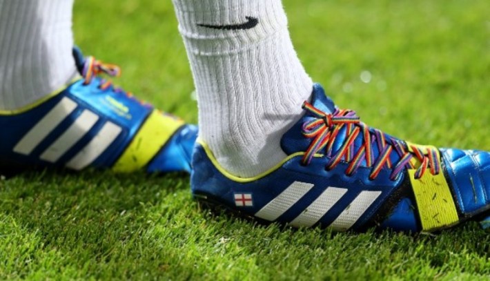 LONDON, ENGLAND - SEPTEMBER 18: Joey Barton of QPR wears rainbow coloured shoe laces during the Sky Bet Championship match between Queens Park Rangers and Brighton & Hove Albion at Loftus Road on September 18, 2013 in London, England. (Photo by Charlie Crowhurst/Getty Images) *** Local Caption *** Joey Barton
