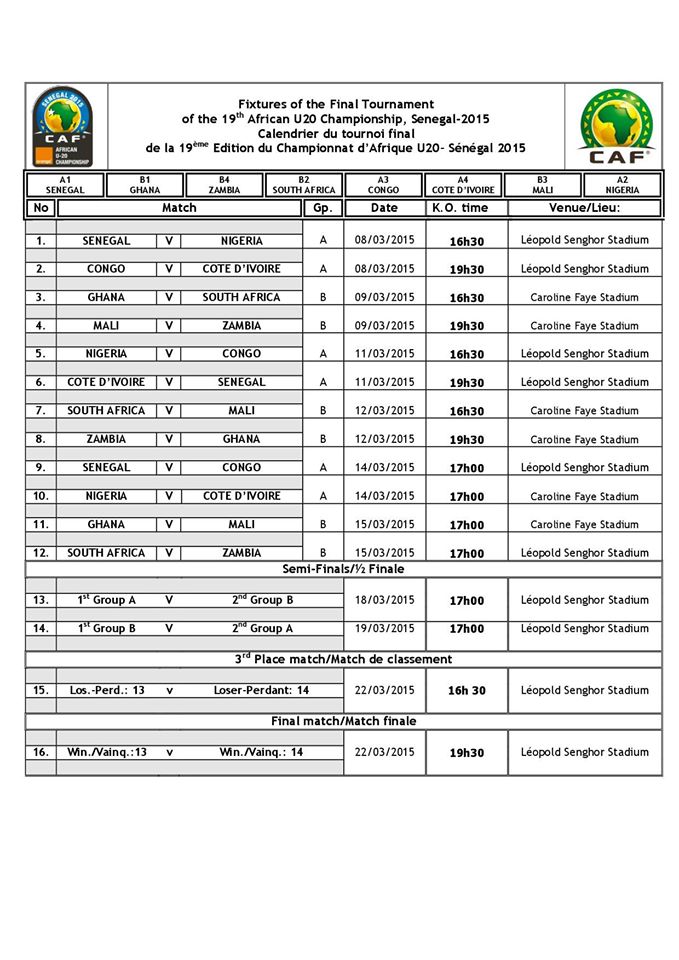 CAN U20 : Le calendrier complet des rencontres - Africa Top Sports