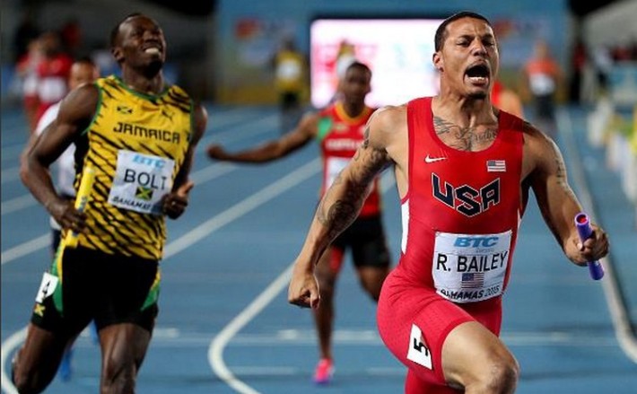 Ryan Bailey et les usa battent usain bolt et la jamaique au 4x100