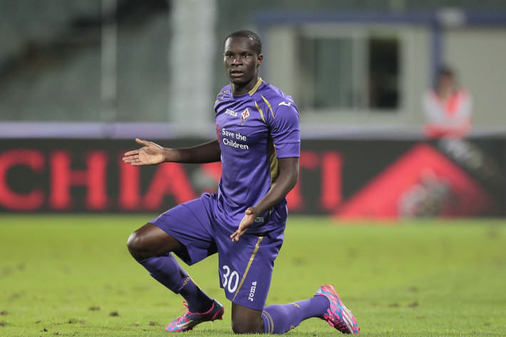FLORENCE, ITALY - SEPTEMBER 24: Khouma Babacar of ACF Fiorentina reacts during the Serie A match between ACF Fiorentina and US Sassuolo Calcio at Stadio Artemio Franchi on September 24, 2014 in Florence, Italy. (Photo by Gabriele Maltinti/Getty Images)