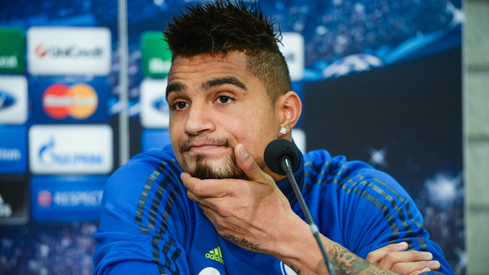 Schalke's midfielder Kevin Prince Boateng listens to journalists' questions during a press conference in Gelsenkirchen western Germany on December 10, 2013, on the eve of the UEFA Champions League football match FC Schalke against FC Basel. AFP PHOTO / PATRIK STOLLARZ (Photo credit should read PATRIK STOLLARZ/AFP/Getty Images)
