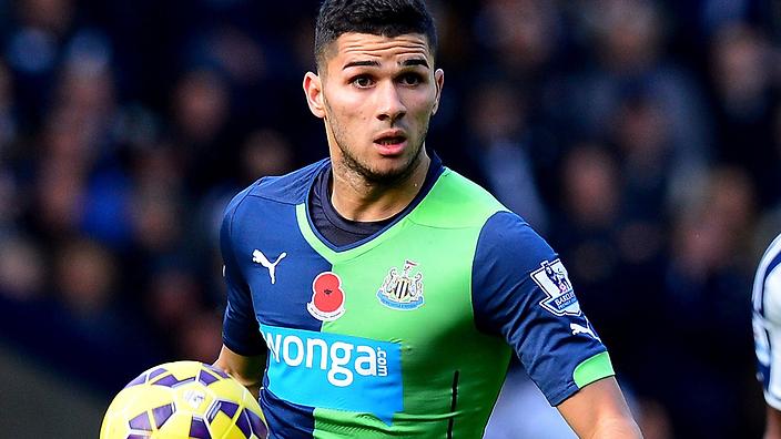 Newcastle United's Algerian midfielder Mehdi Abeid (L) controls the ball as West Bromwich Albion's Congolese midfielder Youssouf Mulumbu (R) approaches during the English Premier League football match between West Bromwich Albion and Newcastle United at The Hawthorns in West Bromwich, central England, on November 9, 2014. AFP PHOTO / PAUL ELLIS
RESTRICTED TO EDITORIAL USE. No use with unauthorized audio, video, data, fixture lists, club/league logos or live services. Online in-match use limited to 45 images, no video emulation. No use in betting, games or single club/league/player publications. (Photo credit should read PAUL ELLIS/AFP/Getty Images)
