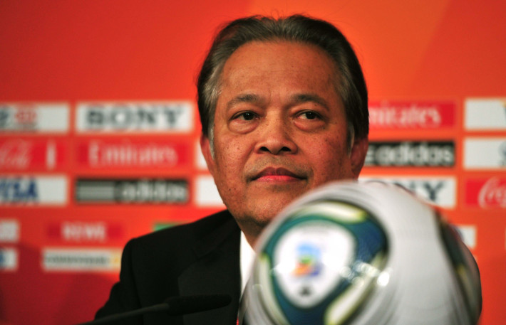 Worawi Makudi, Chairman of the FIFA Committee for Women's Football, attends a press conferece ahead of the final draw for the FIFA Women's World Cup 2011 in Frankfurt am Main, November 29, 2010. World Cup holders Brazil and the other 15 nations competing in next year's finals will learn their first-round opponents during the draw. The women's football world cup will take place from June 26 to July 17, 2011 in Germany. AFP PHOTO JOHANNES EISELE