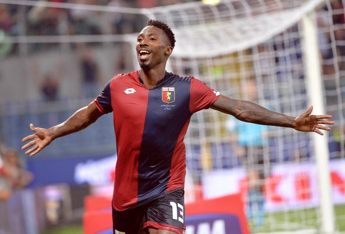 Genoas Serge Gakpe' jubilates after scoring the goal during the Italian Serie A soccer match Genoa Cfc vs Hellas Verona at Luigi Ferraris stadium in Genoa , Italy, 30 August 2015. ANSA/LUCA ZENNARO