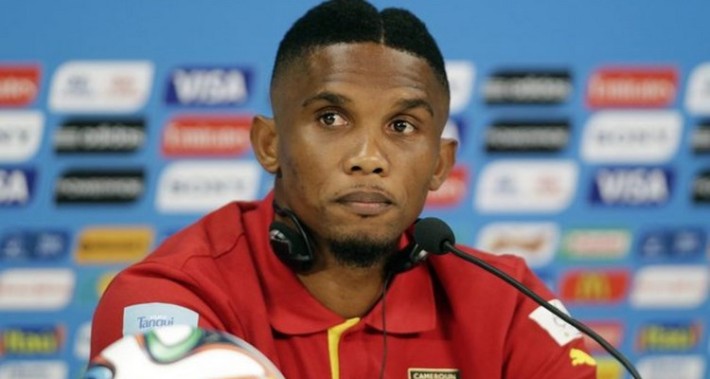 epa04263993 Cameroon's captain Samuel Eto'o listens to a question during a press conference at the Arena Amazonia in Manaus, Brazil, 17 June 2014. Cameroon will face Croatia in the FIFA World Cup 2014 group A preliminary round match on 18 June.....(RESTRICTIONS APPLY: Editorial Use Only, not used in association with any commercial entity - Images must not be used in any form of alert service or push service of any kind including via mobile alert services, downloads to mobile devices or MMS messaging - Images must appear as still images and must not emulate match action video footage - No alteration is made to, and no text or image is superimposed over, any published image which: (a) intentionally obscures or removes a sponsor identification image; or (b) adds or overlays the commercial identification of any third party which is not officially associated with the FIFA World Cup) EPA/MAST IRHAM EDITORIAL USE ONLY EPA/MAST IRHAM EDITORIAL USE ONLY EDITORIAL USE ONLY