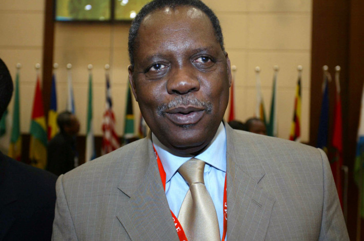 Issa Hayatou, President of CAF (Confederation of African Football), speaks at the opening ceremony of 29 CAF general assembly at Khartoum, Sudan. February 10, 2007. REUTERS/Mohamed Nureldin (SUDAN)