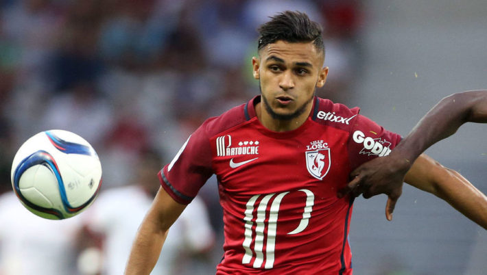 LILLE - AUGUST 7: Sofiane Boufal of Lille and Blaise Matuidi of PSG in action during the French Ligue 1 match between Lille OSC (LOSC) and Paris Saint-Germain (PSG) at Grand Stade Pierre Mauroy on August 7, 2015 in Lille, France. (Photo by Jean Catuffe/Getty Images)