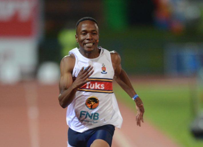 PRETORIA, SOUTH AFRICA - APRIL 29: Akani Simbine of Tuks during the Varsity Athletics Challange from the University of Pretoria on April 29, 2013 in Pretoria, South Africa. (Photo by Lee Warren/Gallo Images)