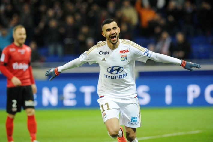 Rachid GHEZZAL of Lyon celebrates during the French Ligue 1 match between Olympique Lyonnais v EA Guingamp at Stade des Lumieres on March 6, 2016 in Lyon, France.