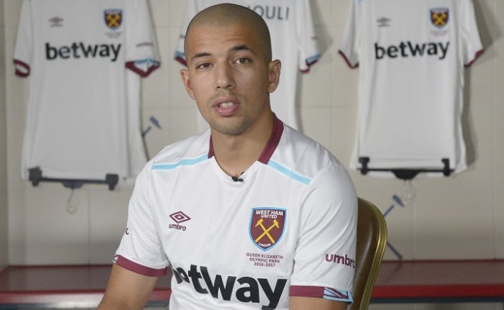 LONDON, ENGLAND - JUNE 14: West Ham United Unveil New Signing Sofiane Feghouli at Boleyn Ground on June 14, 2016 in London, England. (Photo by Arfa Griffiths/West Ham United via Getty Images)