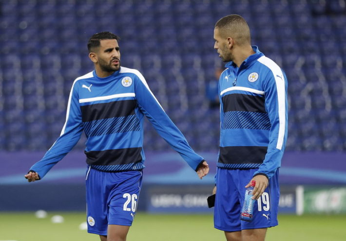 Britain Soccer Football - Leicester City v FC Porto - UEFA Champions League Group Stage - Group G - King Power Stadium, Leicester, England - 27/9/16
Leicester City's Riyad Mahrez and Islam Slimani before the match
Action Images via Reuters / Carl Recine
Livepic
EDITORIAL USE ONLY.