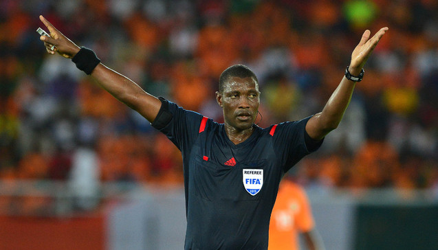 Referee Neant Alioum during the 2015 Africa Cup of Nations semifinal football match between DR Congo and Ivory Coast at the Bata Stadium, Bata, Equatorial Guinea on 4 February 2015 ©Gavin Barker/BackpagePix