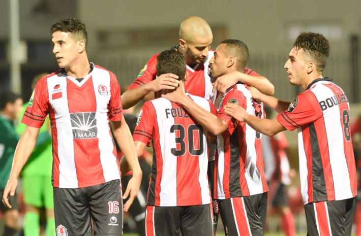 Players of FUS Rabat celebrate the victory against Club Africain during the CAF Champions League match between FUS Rabat from Morocco and Club Africain from Tunisia, in Rabat ,Morocco on 02 June 2017.EPA/Abdelhak Senna