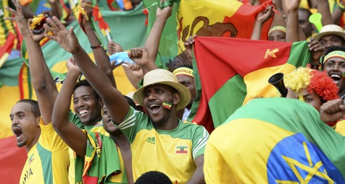 Fans cheer before the Africa Cup of Nations Zambia vs Ethiopia group C football match at Mbombela Stadium in Nelspruit on January 21, 2013. AFP PHOTO/ FRANCISCO LEONG