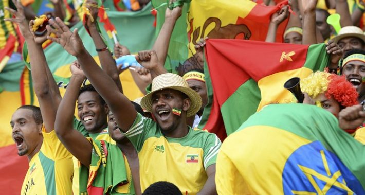 Fans cheer before the Africa Cup of Nations Zambia vs Ethiopia group C football match at Mbombela Stadium in Nelspruit on January 21, 2013. AFP PHOTO/ FRANCISCO LEONG