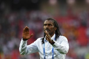 Senegal's coach Aliou Cisse celebrates his team's victory at the end of the Russia 2018 World Cup Group H football match between Poland and Senegal at the Spartak Stadium in Moscow on June 19, 2018. / AFP PHOTO / Francisco LEONG / RESTRICTED TO EDITORIAL USE - NO MOBILE PUSH ALERTS/DOWNLOADS