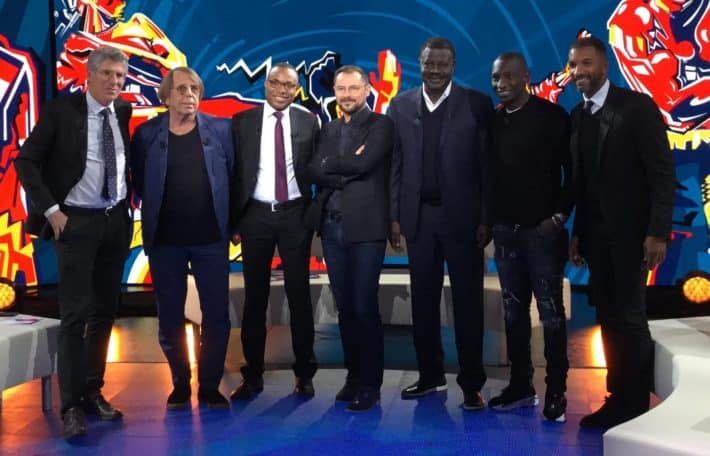 De gauche à droite : Philippe Doucet, Claude Le Roy, Charles Mbuya, Vincent Radureau, Pape Diouf, Mamadou Niang, et Habib Beye. (c) Bruno AHOYO