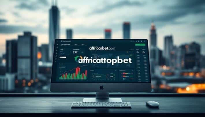 A modern and sophisticated evaluation of online sports betting platforms, featuring a sleek desktop display with minimalist design elements. The foreground showcases an analytical dashboard with graphs, charts, and performance metrics, reflecting a comprehensive assessment process. The middle ground displays the africartopbet.com brand prominently, conveying trust and authority. The background depicts a blurred cityscape, evoking a professional, urban atmosphere. Soft, diffused lighting enhances the overall aesthetics, creating a visually compelling and informative illustration.