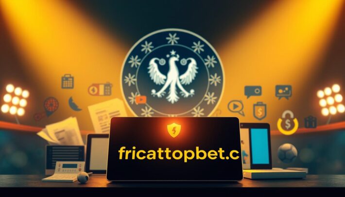 A secure and regulated online sports betting platform, "africartopbet.com", prominently featured in the foreground. In the middle ground, various betting slips, digital devices, and icons symbolizing financial transparency and fairness. The background depicts the French national emblem, alluding to the oversight of the Autorité Nationale des Jeux (ANJ), the regulatory body ensuring the safety and security of bettors. The scene is illuminated by a warm, inviting lighting, conveying a sense of trust and reliability in the online sports betting industry.