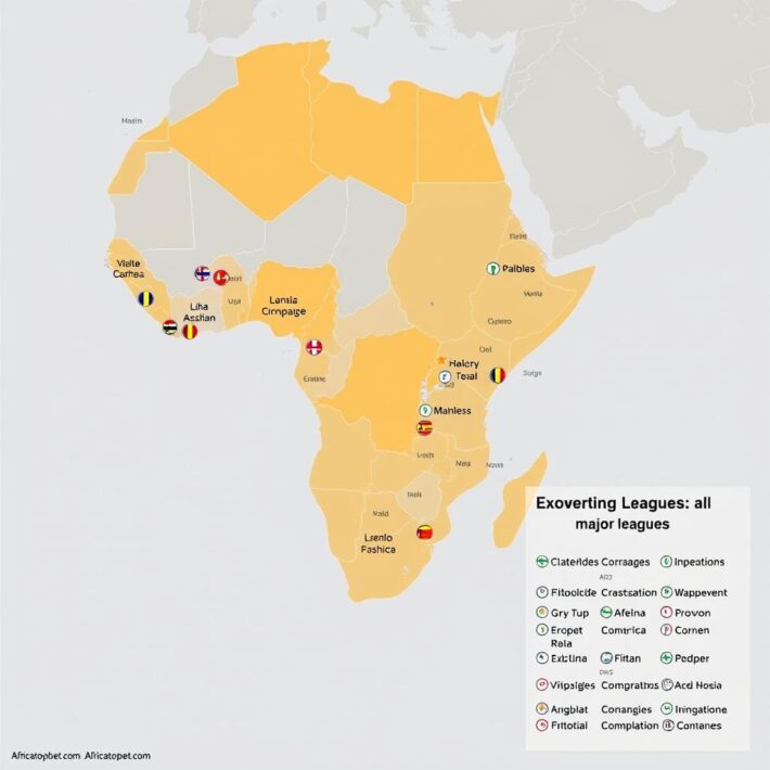 Carte de l'Afrique montrant la couverture des ligues régionales sur Africatopbet.com