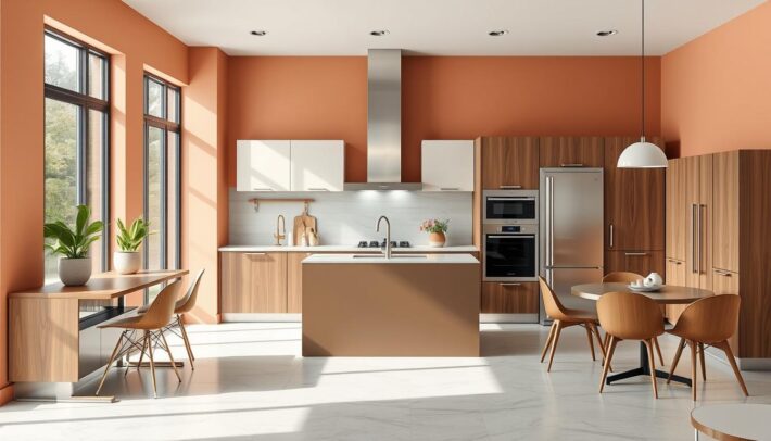 Générez une image de cuisine moderne avec des meubles et électroménager BUT