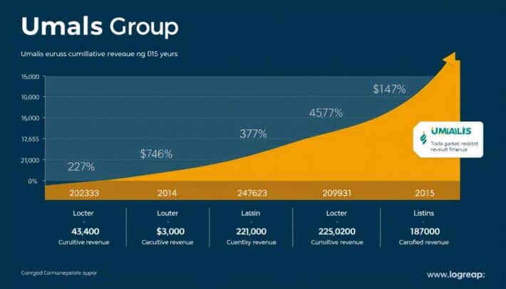 Graphique illustrant la croissance financière d'Umalis Group portage salarial sur 15 ans Graphique illustrant la croissance financière d'Umalis Group portage salarial sur 15 ans