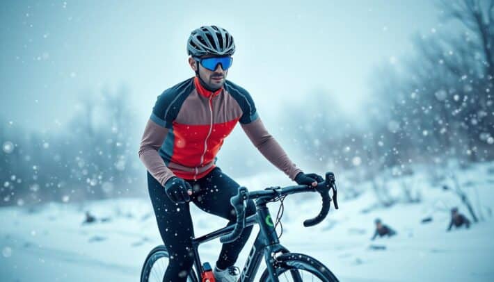 Image d'un cycliste portant un maillot thermique par temps froid