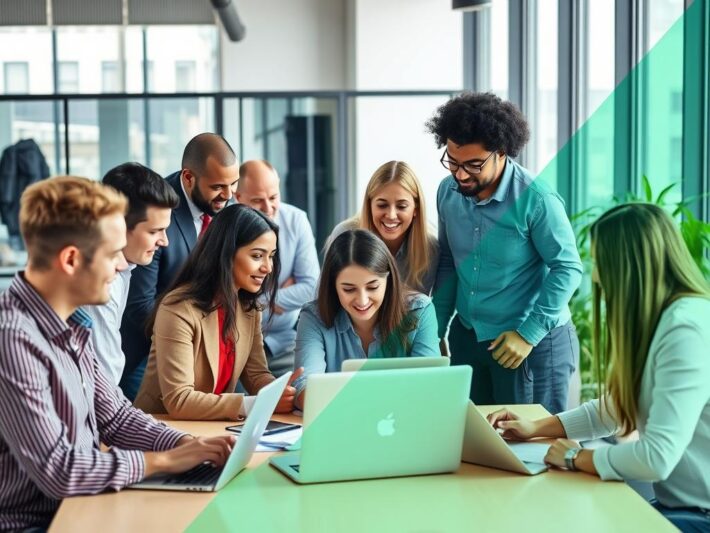 Professionnels travaillant avec Umalis Group portage salarial dans un environnement collaboratif