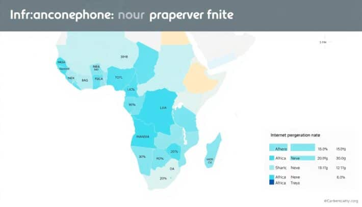 Carte montrant la pénétration d'Internet en Afrique francophone avec des pourcentages par pays Carte montrant la pénétration d'Internet en Afrique francophone avec des pourcentages par pays