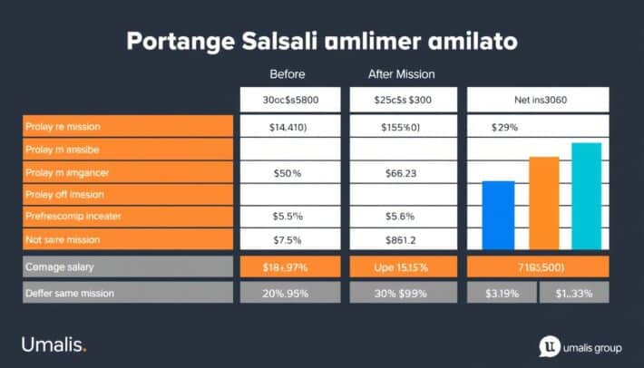 Comparaison visuelle des résultats du simulateur portage salarial montrant l'optimisation des revenus Comparaison visuelle des résultats du simulateur portage salarial montrant l'optimisation des revenus