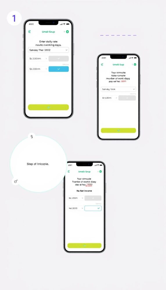 Étapes d'utilisation du simulateur portage salarial sur smartphone, montrant la facilité d'accès mobile Étapes d'utilisation du simulateur portage salarial sur smartphone, montrant la facilité d'accès mobile