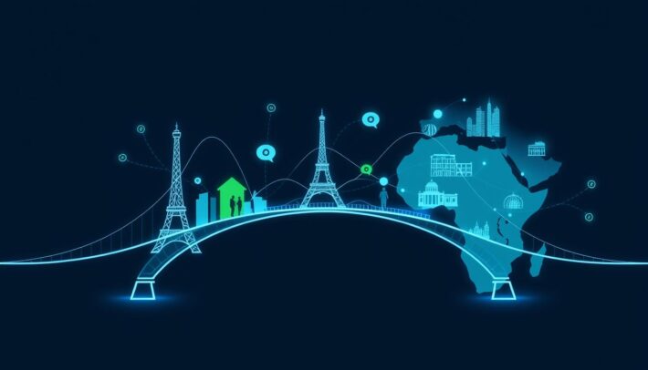 Image conceptuelle représentant le pont économique créé par Bizme.fr entre la France et l'Afrique francophone Image conceptuelle représentant le pont économique créé par Bizme.fr entre la France et l'Afrique francophone